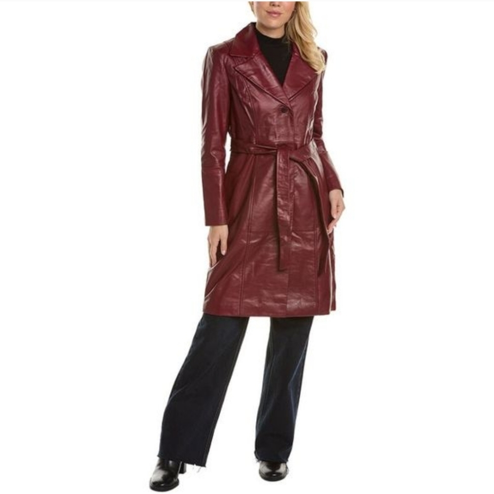 Badgley Mischka | Bordeaux Lamb Leather Trench Coat NWT Size Medium